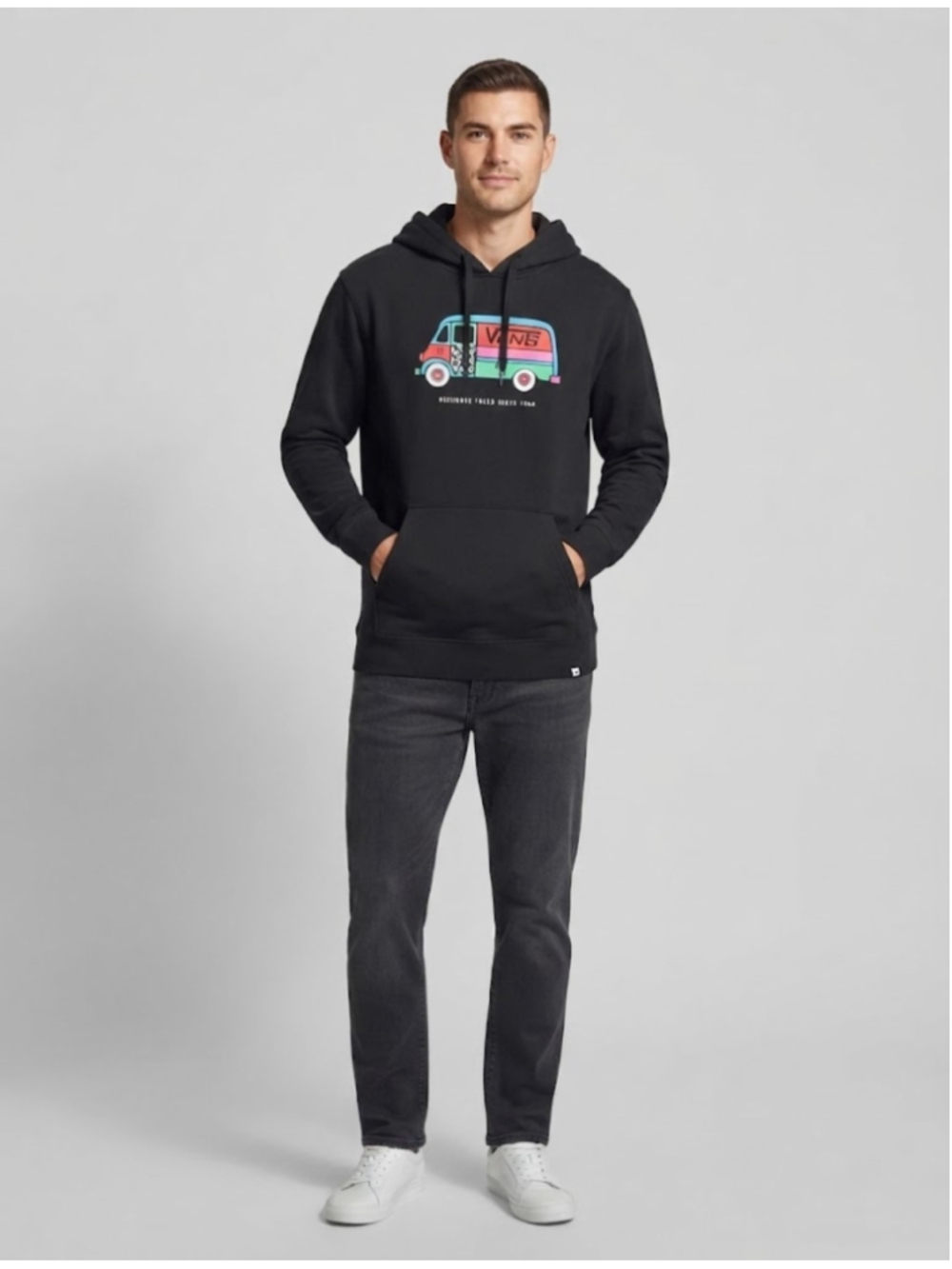 Men's Vans Graphic Hoodie Sweatshirt Size M Black Multi-color